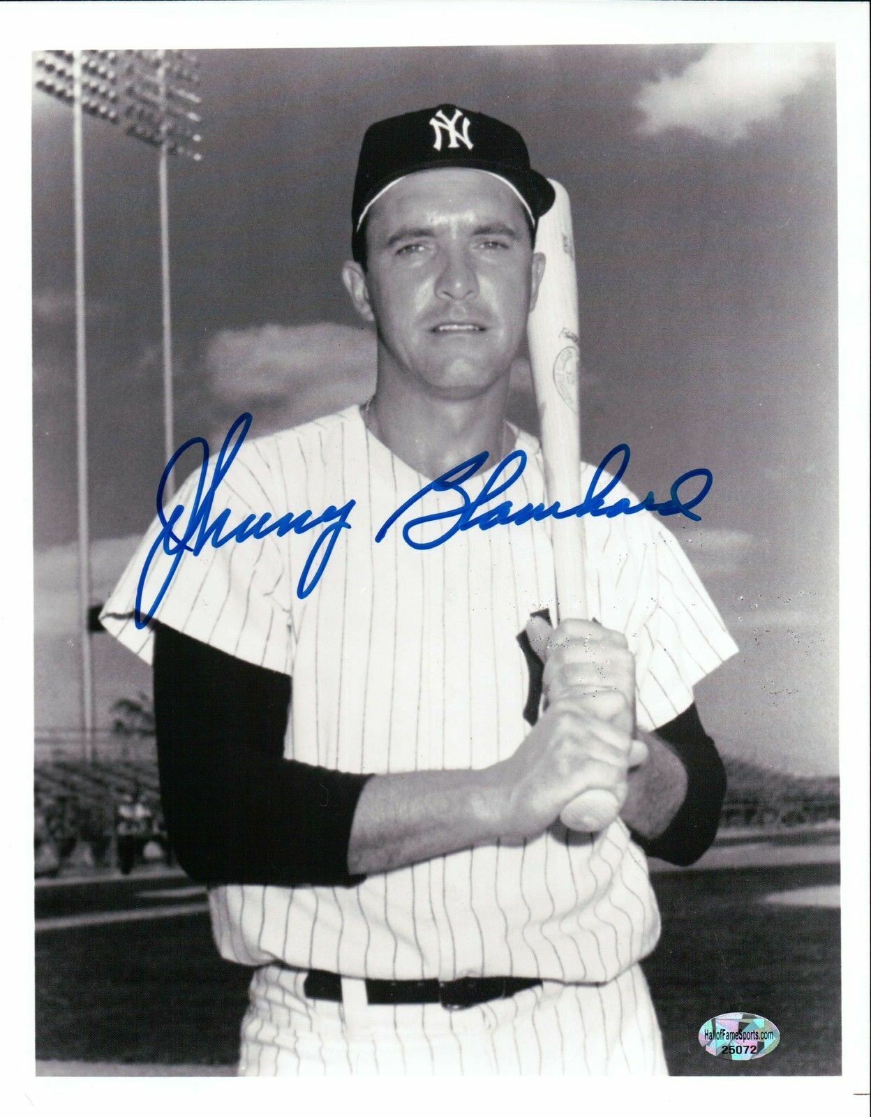 Johnny Blanchard Signed 8X10 Photo Poster painting Autograph Blue Ink Thick w/Bat Yankees w/COA