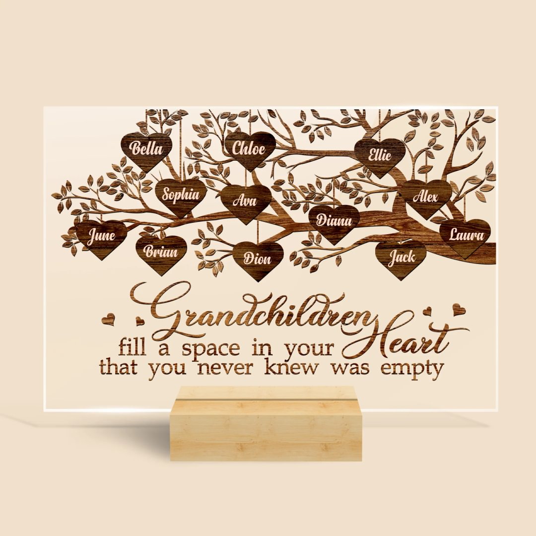Grandchildren Heart Family Tree - Personalized Acrylic Plaque - Best Gift For Mother, Grandma