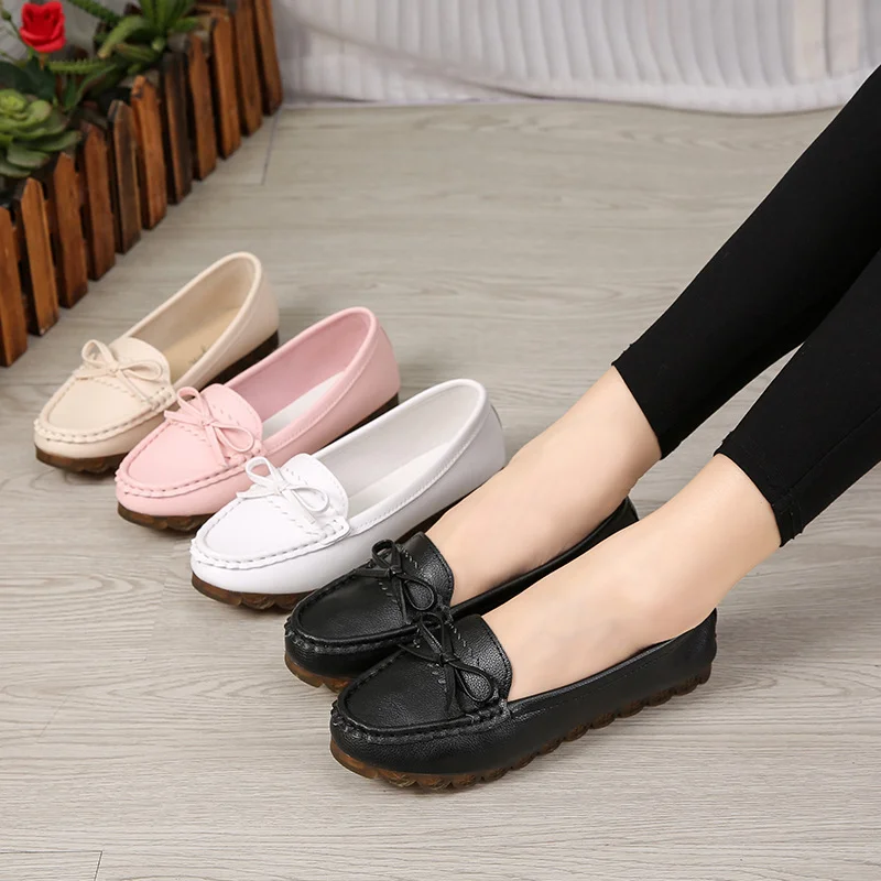 Breakj Breakj Shoes Women Spring New Flat Single Shoes Soft Sole Lazy One Foot Mother White Nurse Shoes