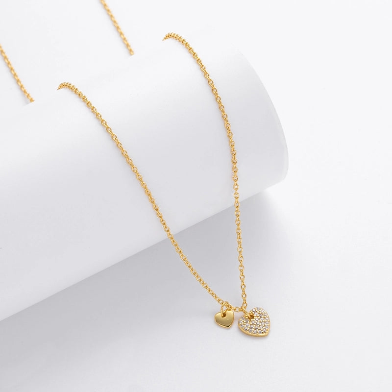 925 Sterling Silver 925 Sterling Silver Rack Plated Plated Long-Lasting Plated Zircon Inlay Heart Shape Pendant Necklace