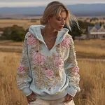 Bohemian Style Plant And Flower Embroidery Pattern Women's Hooded Sweatshirt - Image 2