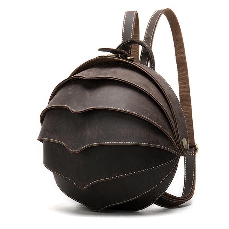 Cool Retro Beetle Shaped Genuine Leather Handmade  Flap Cover Rucksack