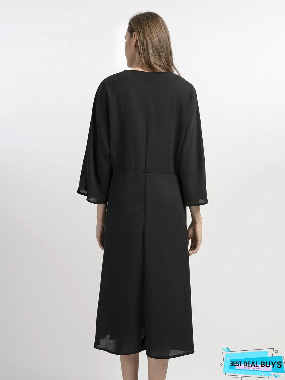 Appliqued Casual A-Line 3/4 Sleeve Weaving Dress