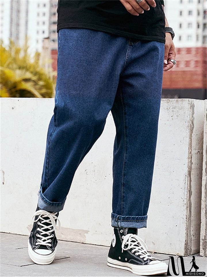 MidiSono - Men's Fashion Loose Straight-Leg Casual Harem Pants Denim Jeans