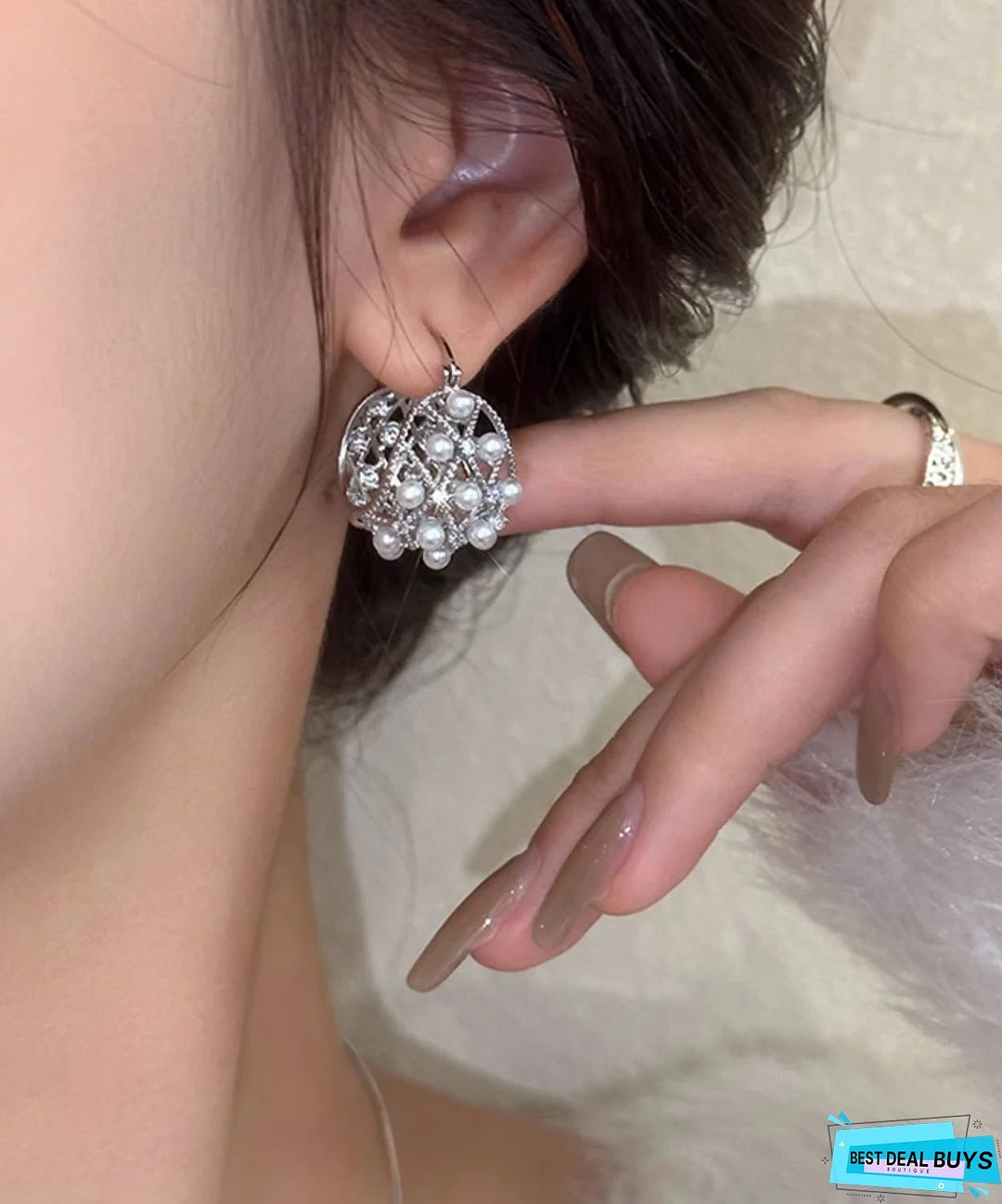 Unique Copper Alloy Pearl Hoop Earrings