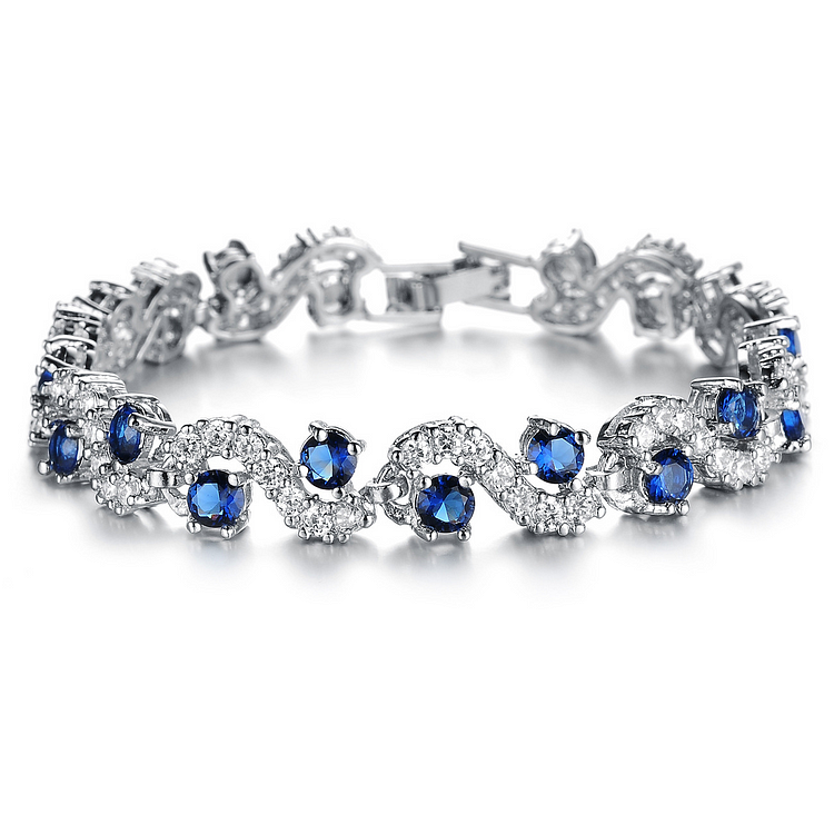For Daughter - S925 I Will be There for You Through Them All Blue Diamond Wave Bracelets
