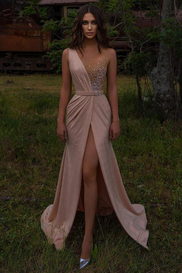 Bellasprom Long Evening Dress Beadings With Slit Sleeveless Bellasprom