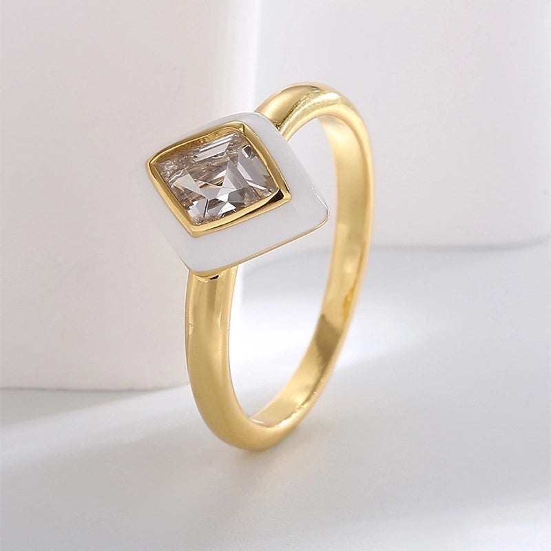 Minimalist Solid Color Copper Inlay Zircon Rings