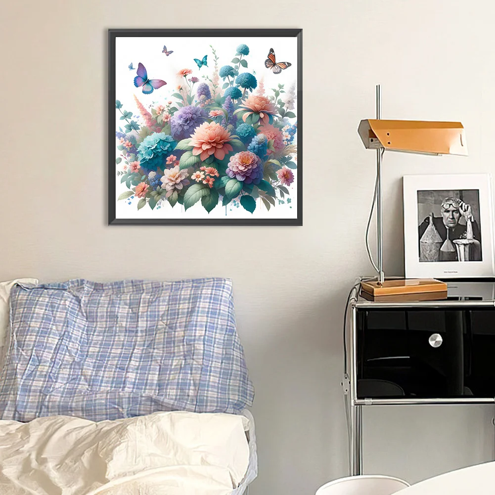 Diamond Painting - Full Round Drill - Flower Butterfly(Canvas|30*30cm)