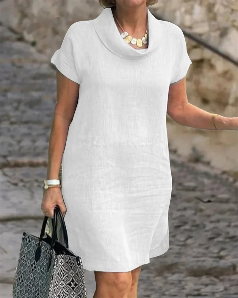 Women's Short Sleeved Loose Cotton Linen Skirt