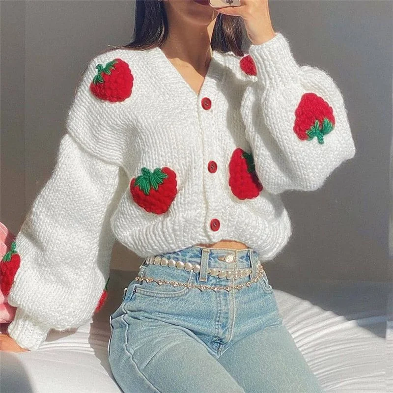 Strawberry Women Cardigan Sweater - Pink