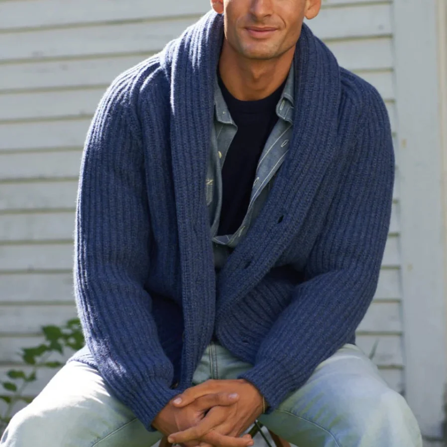 Men's Solid Color Lapel Knitted Cardigan