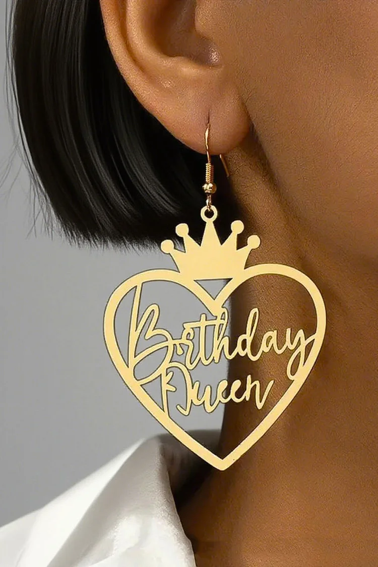 Birthday Queen Crown Heart Shaped Dangle Earrings 2024 - Xpluswear
