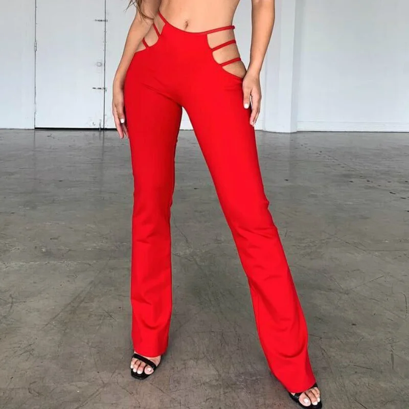 Fashion Stylish Long Female Ladies Cut Out Flared Pants