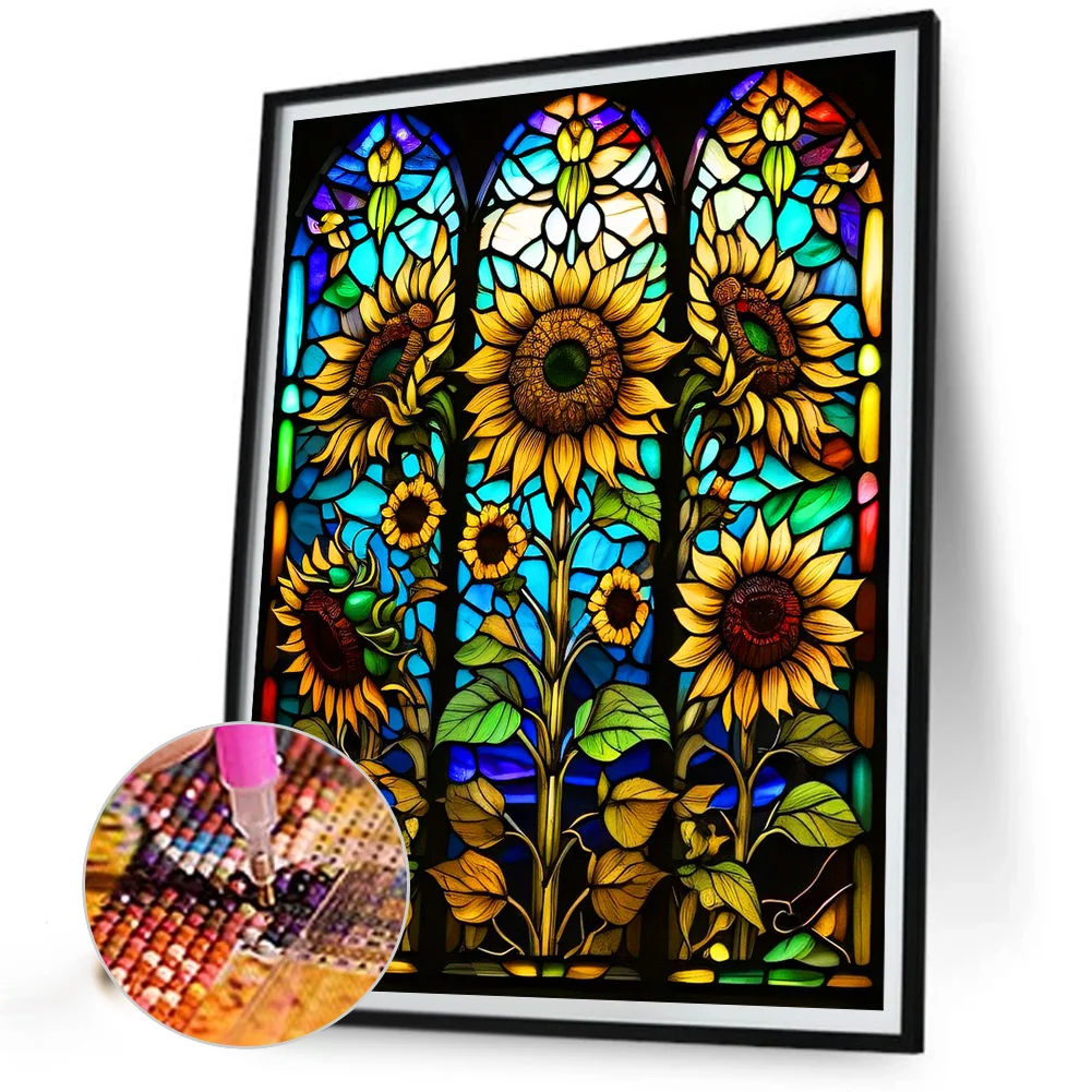 Diamond Painting - Full Round Drill - Stained Glass Sunflower(40*50cm)