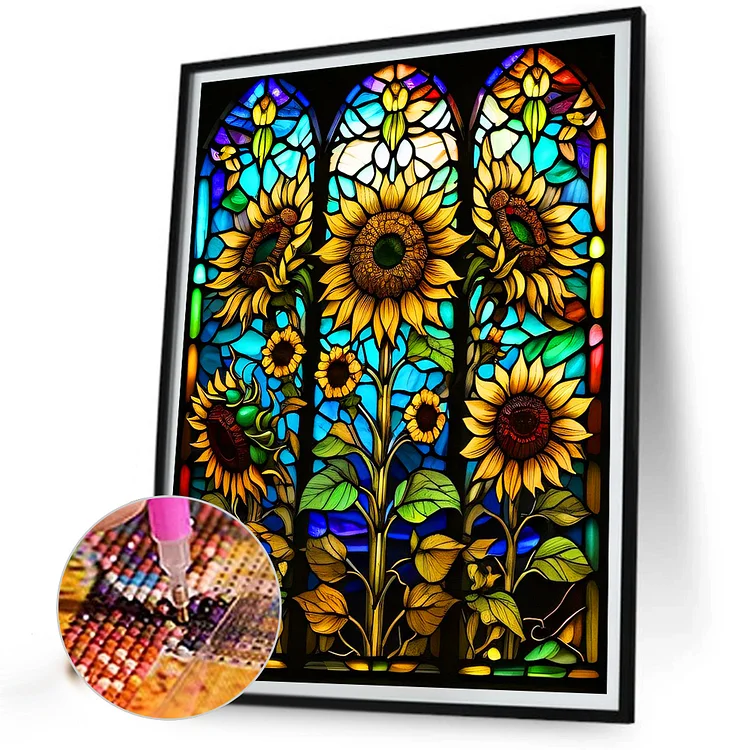 Sunflower Stained Glass - Full Round Drill Diamond Painting -  40*50CM(Canvas)