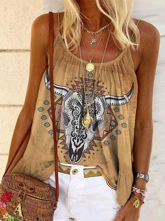 Western Ethnic Geometric Print Vest