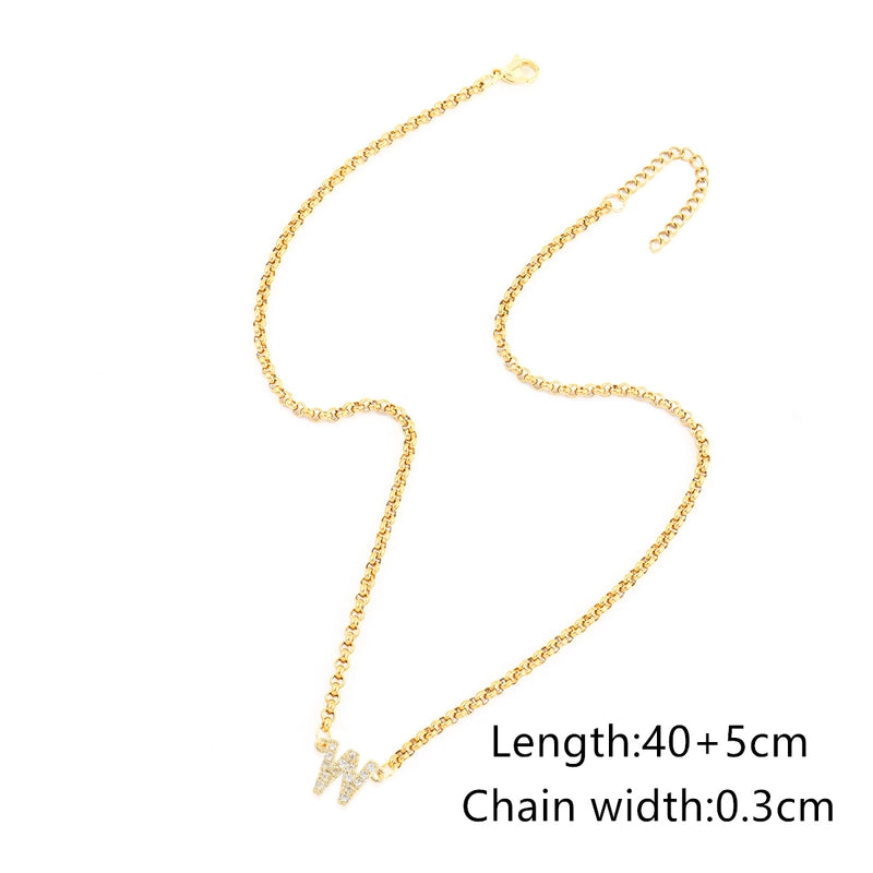 Minimalist Classic Style Letter 201 Stainless Steel Copper Zircon Women’s Pendant Necklace Men Pendant Necklaces