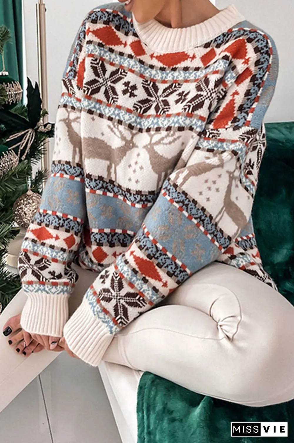 Casual Geometric Wapiti Patchwork Basic O Neck Tops