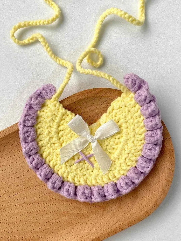 Lulusnow Handmade Yellow Purple  Crochet Pet Collars/ Pet Holiday Outfit/ Festive Pet Accessories/ Gift For Pet