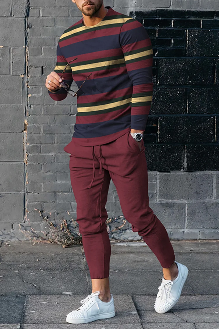 Tiboyz Stripe Contrast Print T-Shirt And Pants Co-Ord