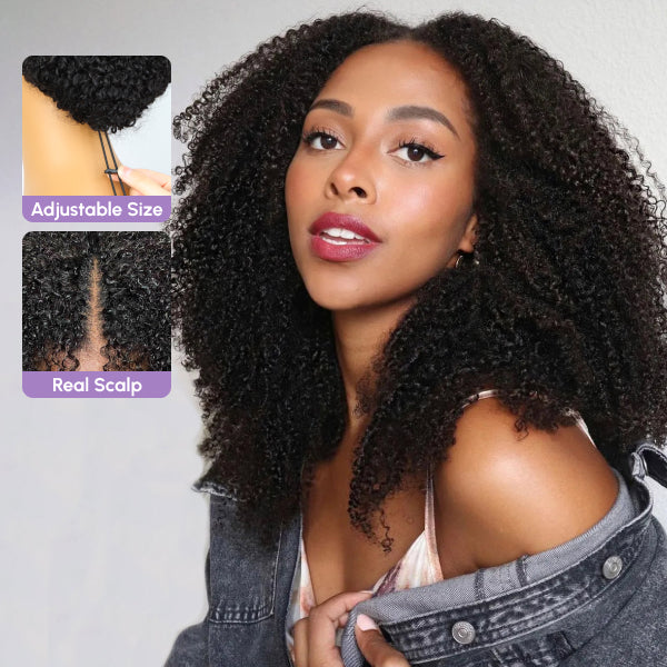 250% Density Boruihair Afro Curly Glueless Pre‑Plucked Human Hair Wigs| V‑Part & U‑Part Options | 100% Human Hair