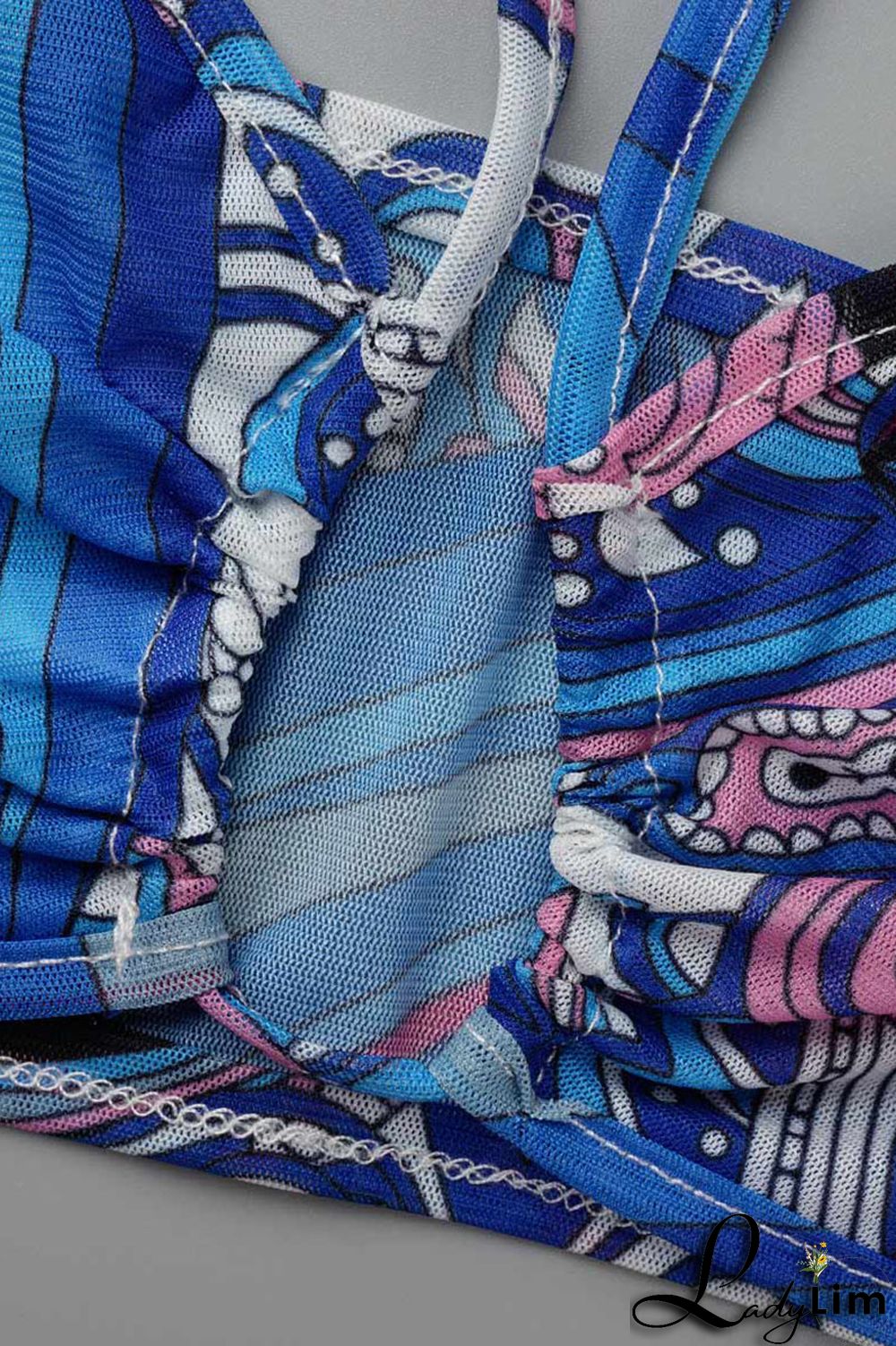 Blue Fashion Casual Print Basic Turndown Collar Long Sleeve Three-piece Set