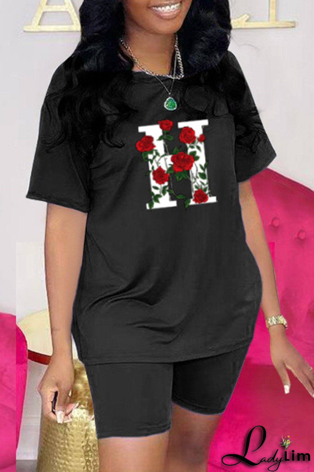 Purple Fashion Print Split Joint O Neck Short Sleeve Two Pieces