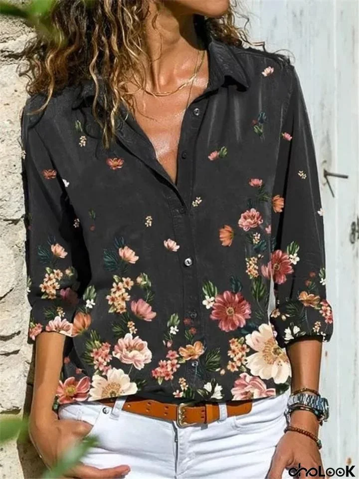 Women's Casual Long Sleeve Floral Printed Blouse