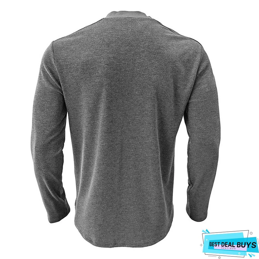 Men's Henley Shirt Tee Plain Henley Street Vacation Long Sleeve Button Pocket Clothing Apparel Basic Designer Modern Contemporary