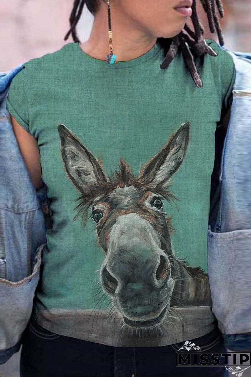 Grass Green Fashion Casual Print Basic O Neck T-Shirts
