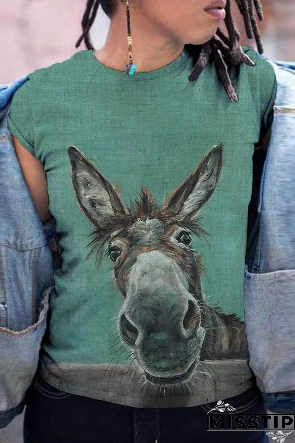 Grass Green Fashion Casual Print Basic O Neck T-Shirts
