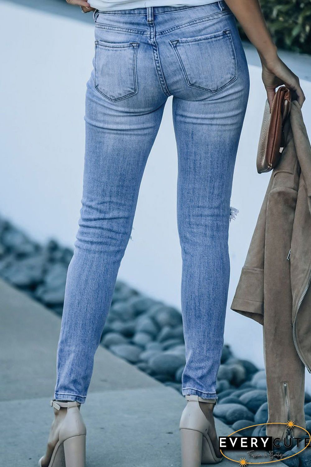 Leopard Patchwork Sunflower Print Distressed High Waist Jeans