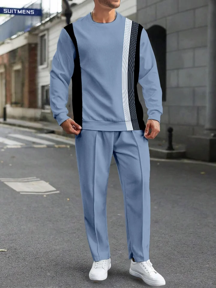 Men's Colorblock Round Neck Casual Sports Set 047