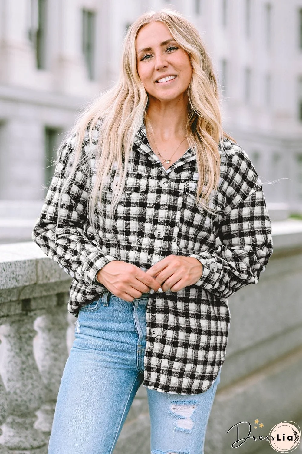 Plaid Chest Pockets Tunic Shacket