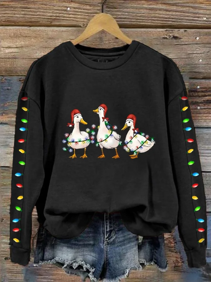 Women's Christmas Ducks Print Crew Neck Sweatshirt