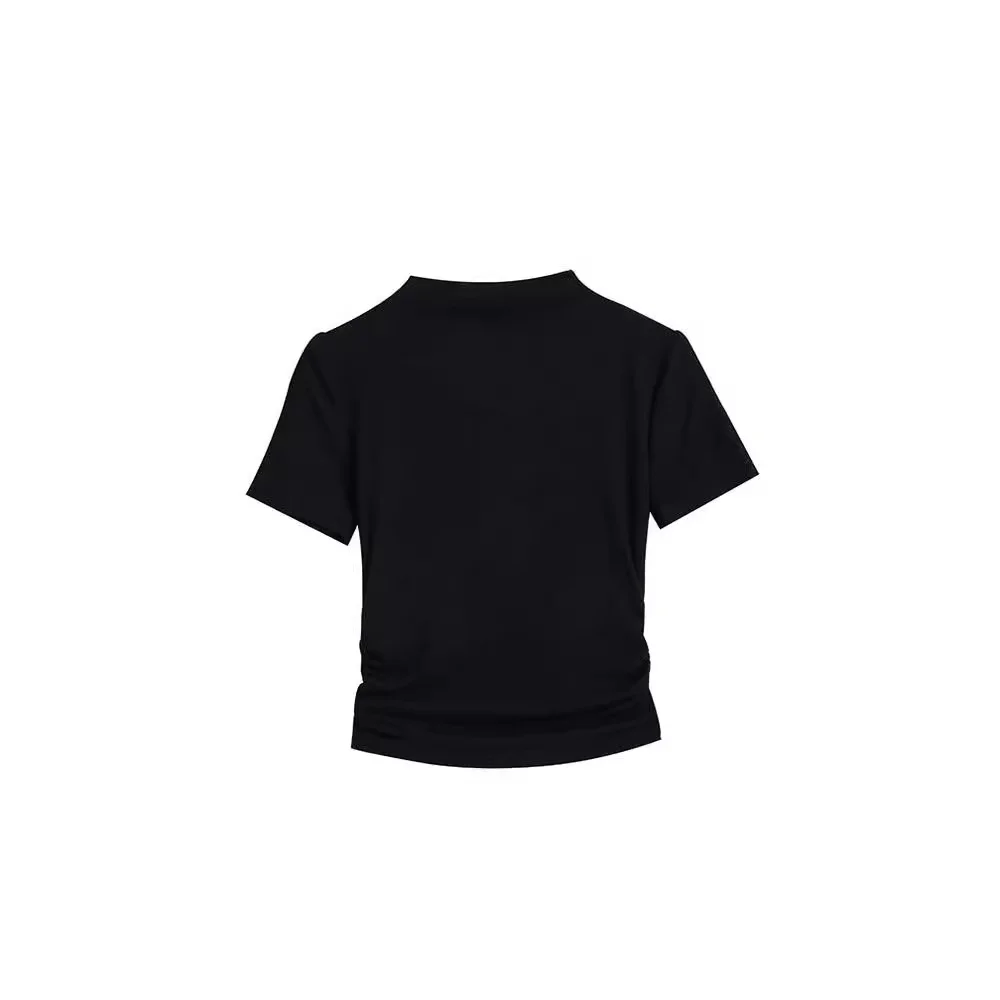 Brownm Brownm Collar Short-Sleeved T-Shirt Women's Summer 2024 New Bottom Shirt With Slim Short Student Pleated Top