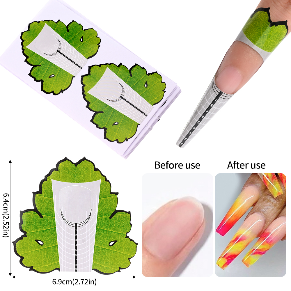 Guraa 100Pcs French Nails Extension Forms – Self Adhesive Paper Molds UV Gel Building Manicure Nail Art Tools  