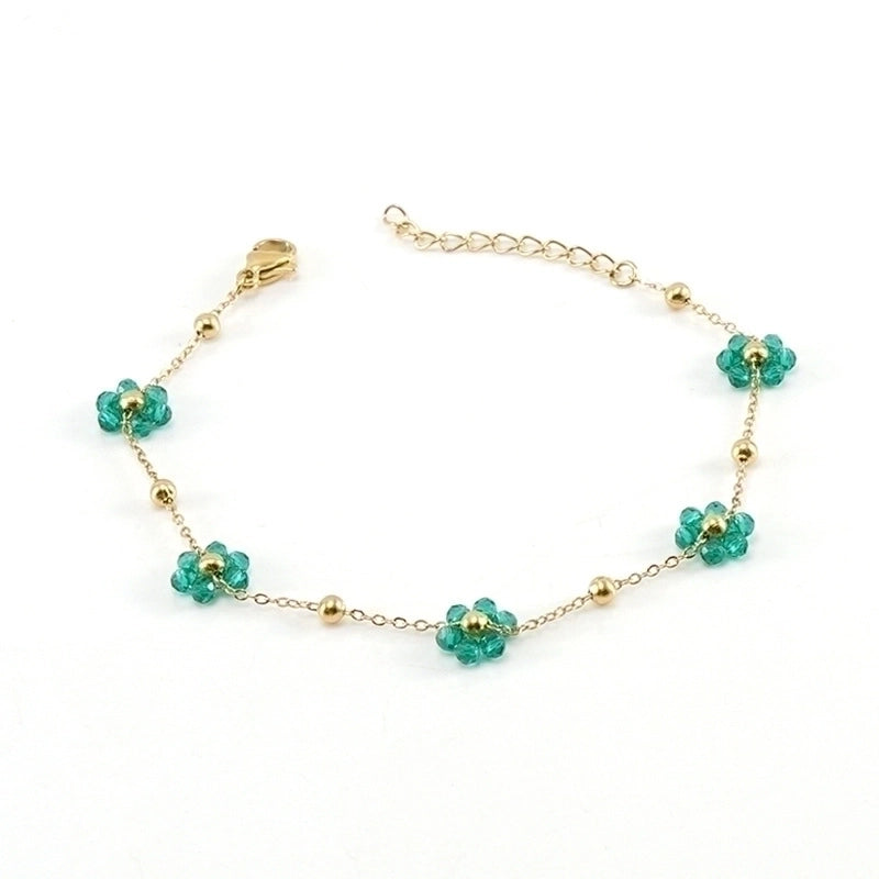 Fashion Flower Artificial Crystal Titanium Steel Beaded Plating 18k Gold Plated Bracelets Necklace