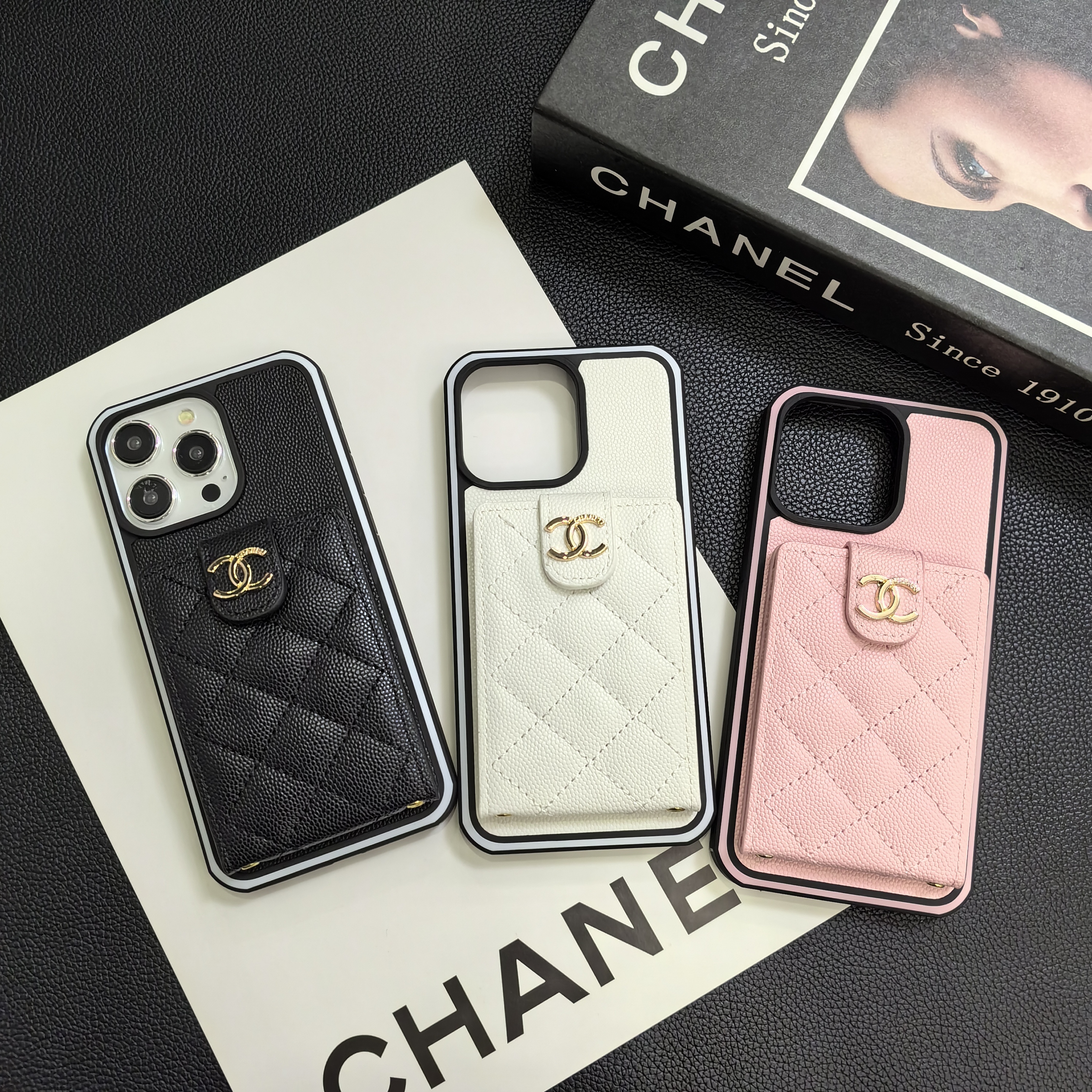 Luxurious Lambskin Chanel Button Card Holder iPhone Case Crossbody