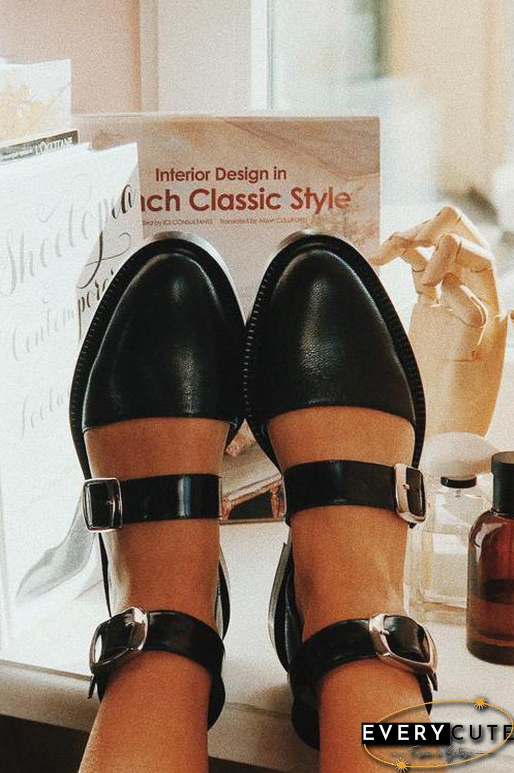 Buckle Color Block Sandals Flats