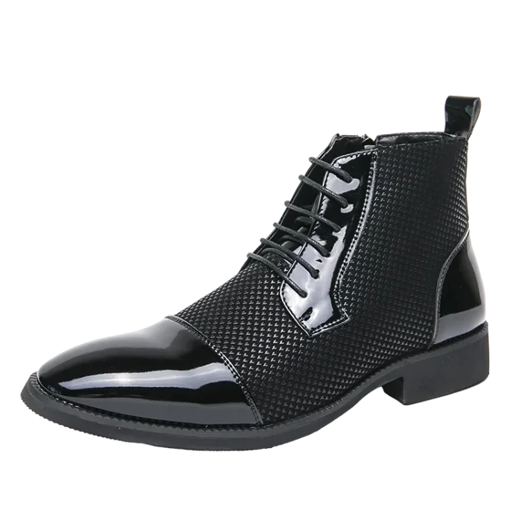 Kakacloud Classic Black and White Comfortable High Top Leather Shoes for Men's Fashionable Retro Lace Up Pointed Men's Boots Leather Shoes