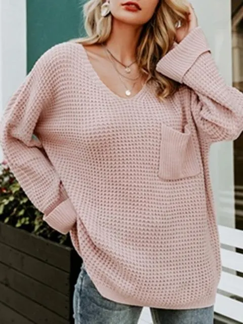 V Neck Loose Solid Sweater