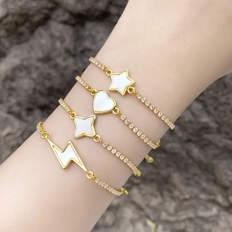 Ig Style Fashion Minimalist Star Heart Shape Lightning Copper Plating Inlay Zircon 18k Gold Plated Bracelets