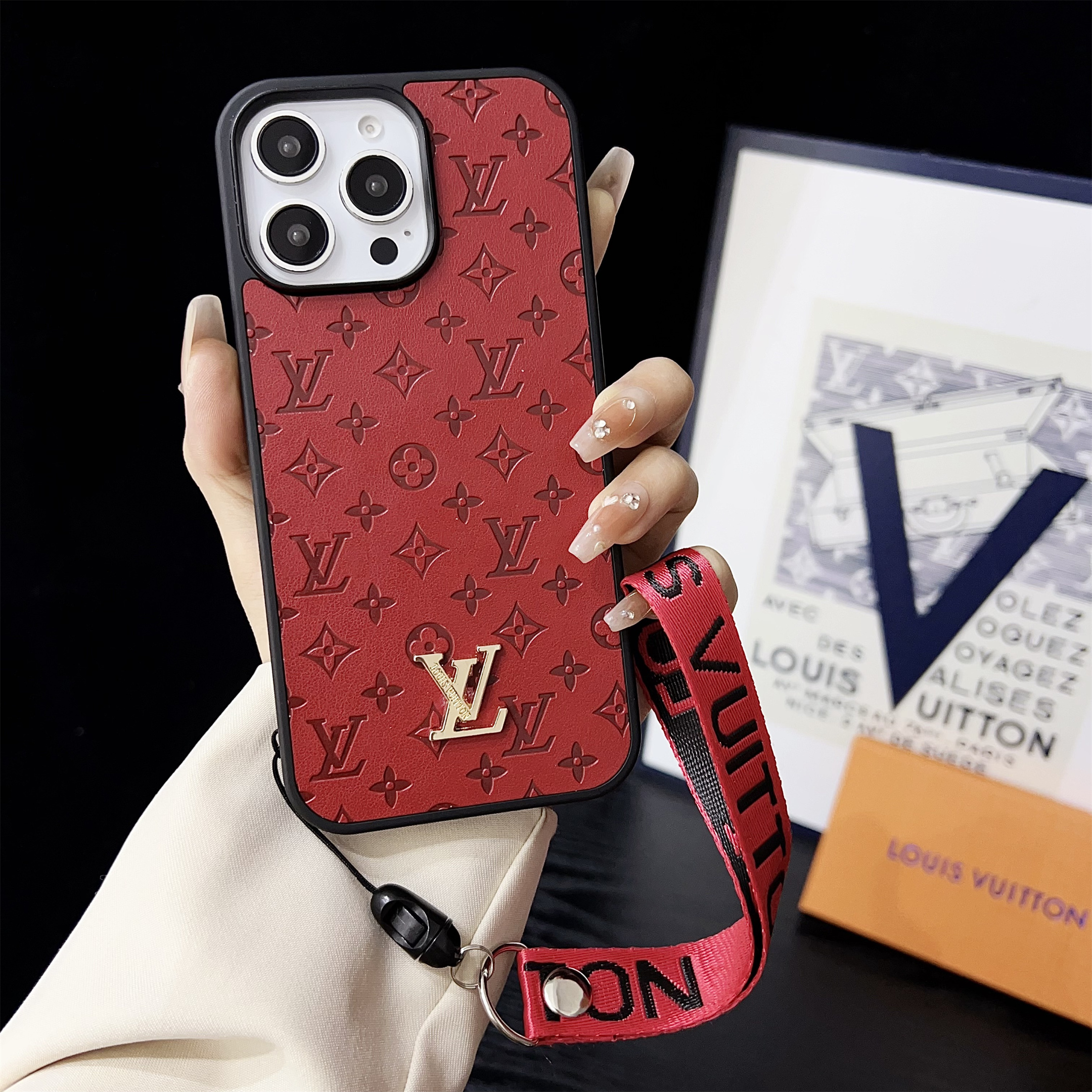 LV Elegant Bracelet Monogram 3D Embossed Soft-touch Leather Apple iPhone Case Samsung Galaxy Cover