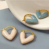 Gentle White Blue Heart Golden Earrings