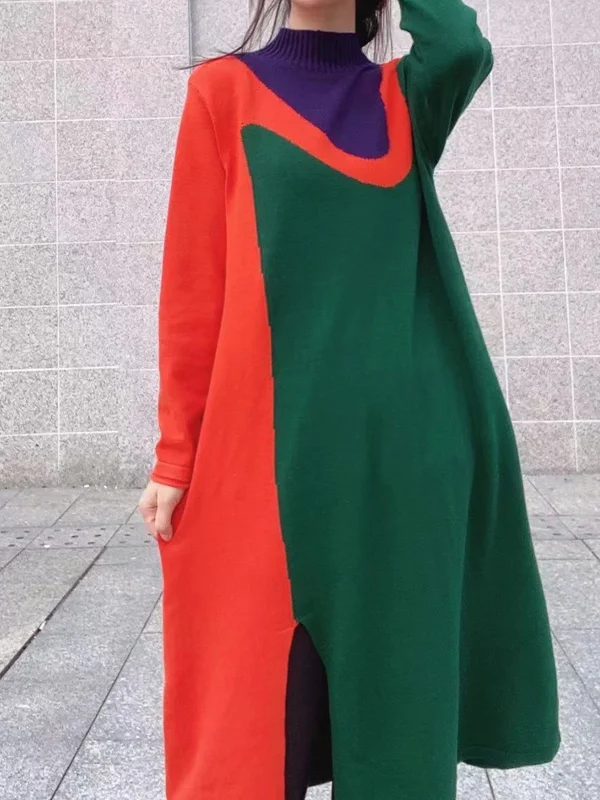 Fashion Matching Color Casual Dress - yankia
