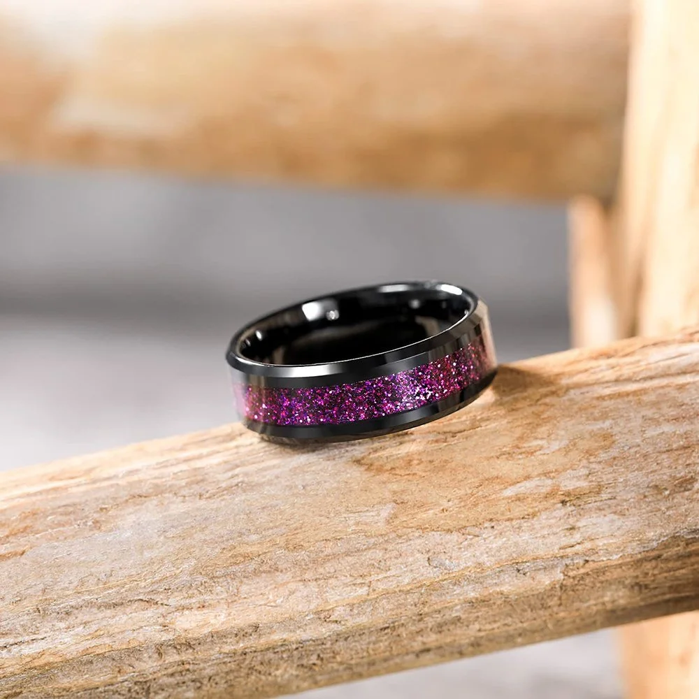 8mm Multiple Colors Sandstone Inlay Tungsten Carbide Men's Wedding Bands