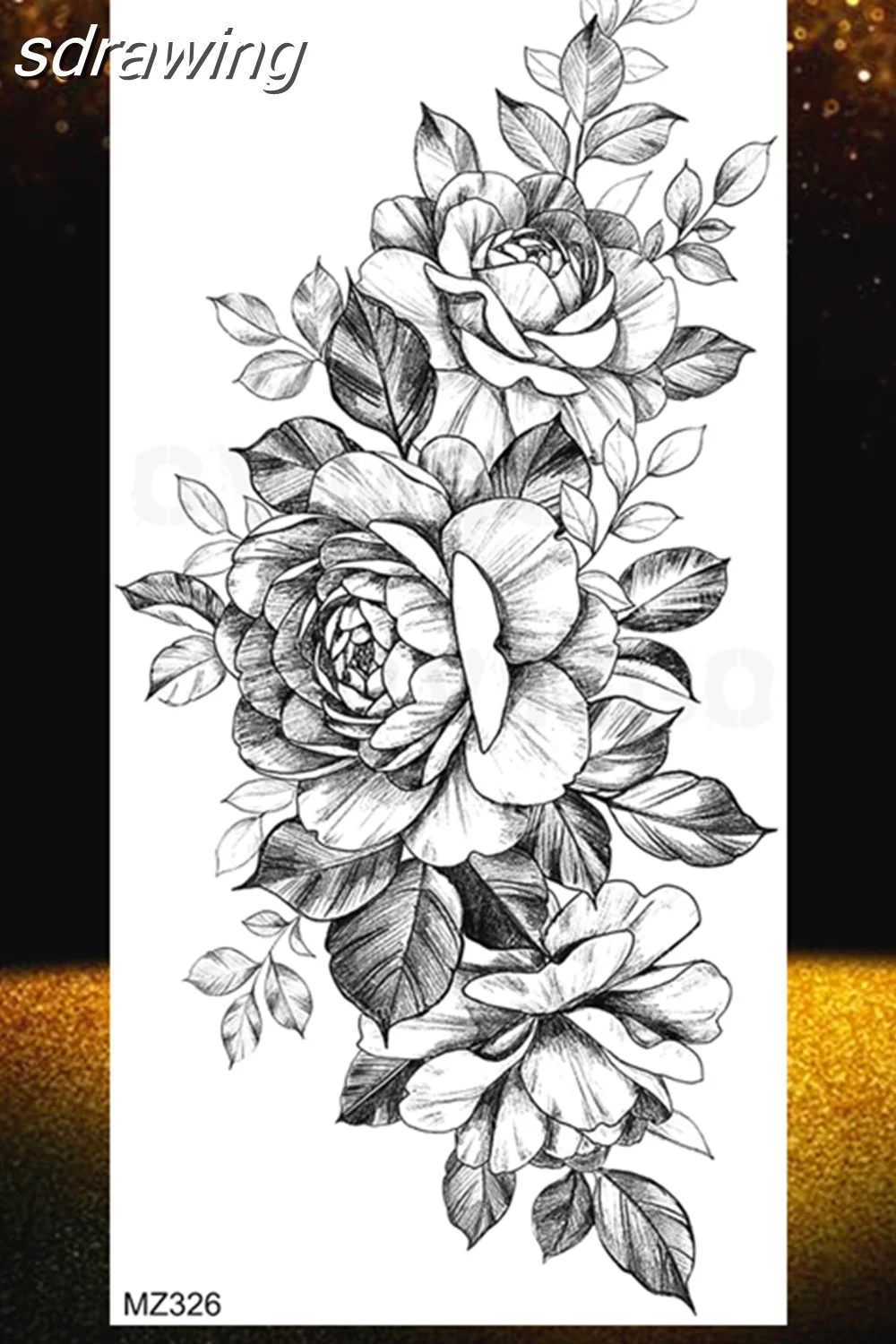  Black Rose Flower Temporary Tattoos Fake Waterproof Tatoo Body Art Arm Leg Floral Peony Bloosom Tattoo Stickers Makeup 928-0