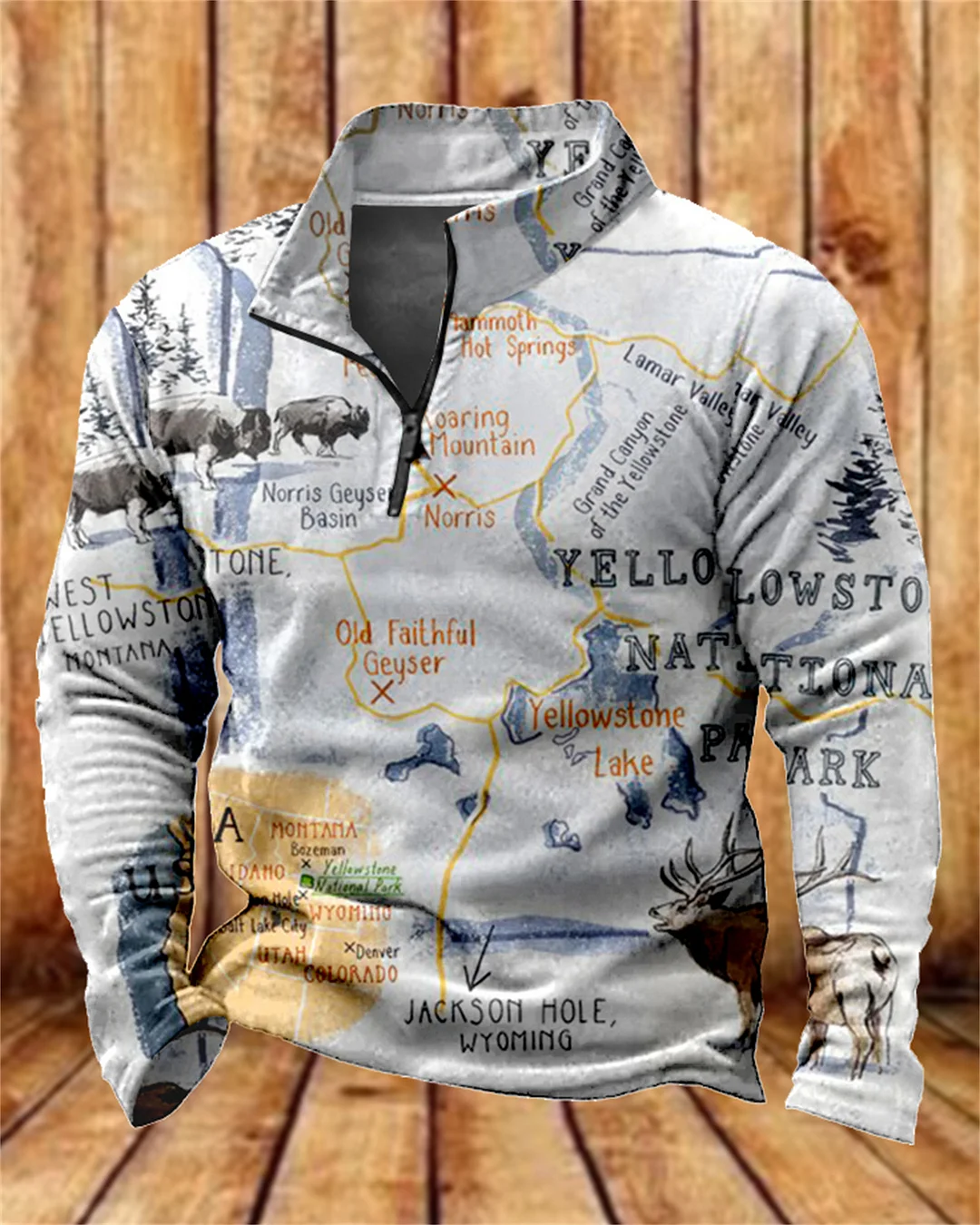 Suitmens Men's Yellowstone Map Zipper Hooded 00405